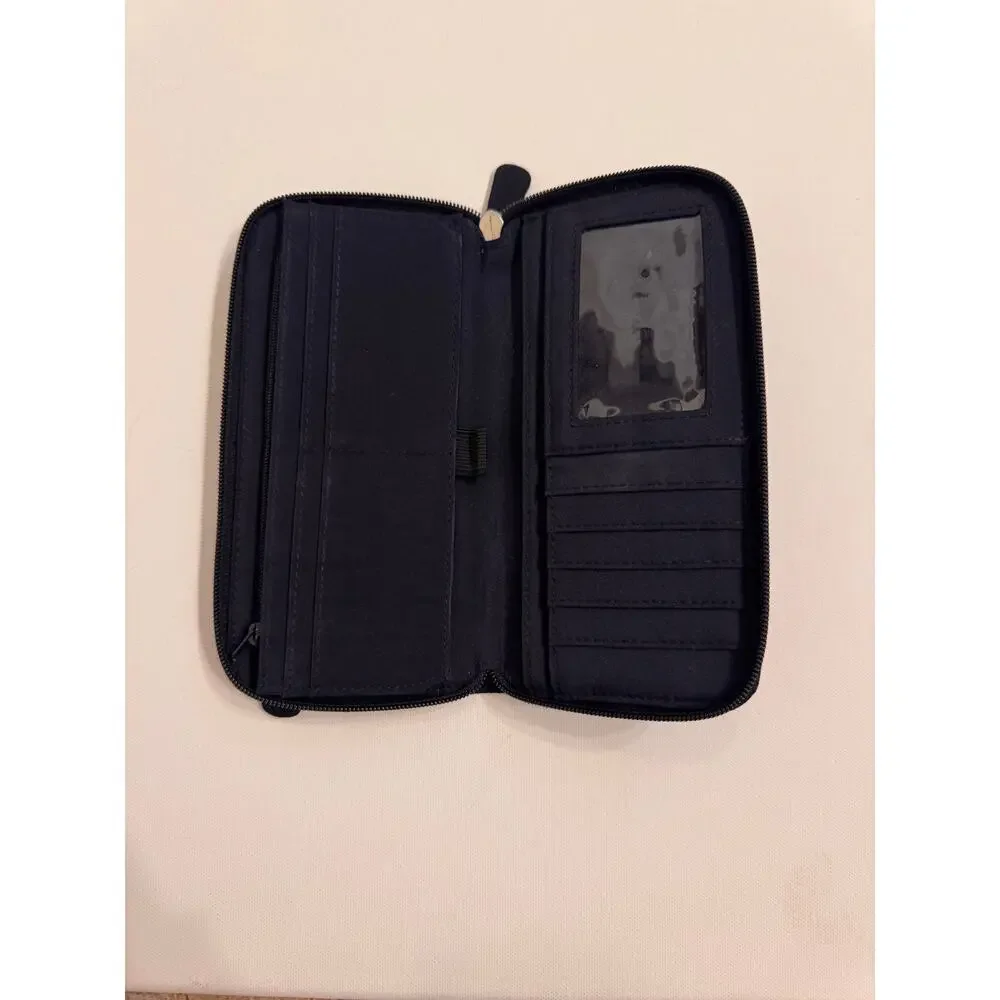 Villager Liz Claiborne Navy Blue Wallet 100% Polyester Zip Around 8x4x1